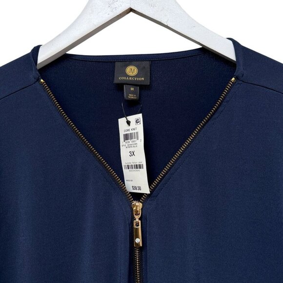 JM Collection Womens Top Plus Size 3X  Blue Ruched Stretch Tunic Zipper Neck NWT - Picture 2 of 9